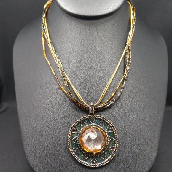 Chico's Seed Bead Rhinestone Pendant Enamel Necklace, Snake Chain, 20 Inches - Picture 8 of 11